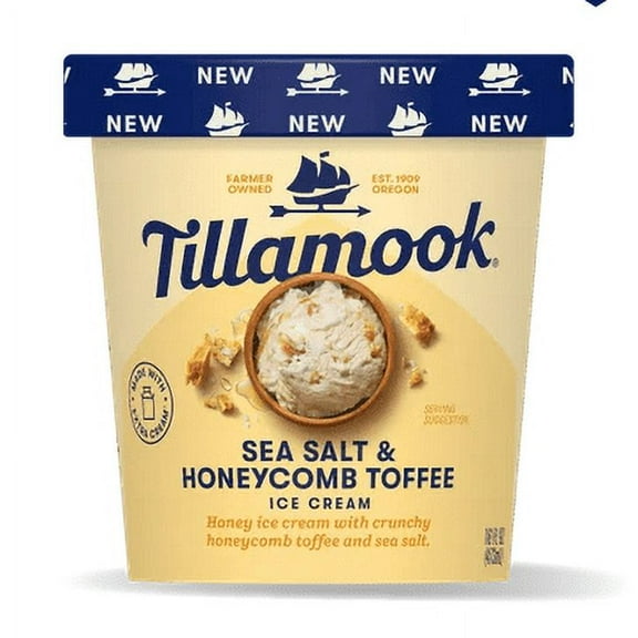 Tillamook Sea Salt & Honeycomb Toffee Ice Cream, 16 fl. oz. Pint (Pack of 8)