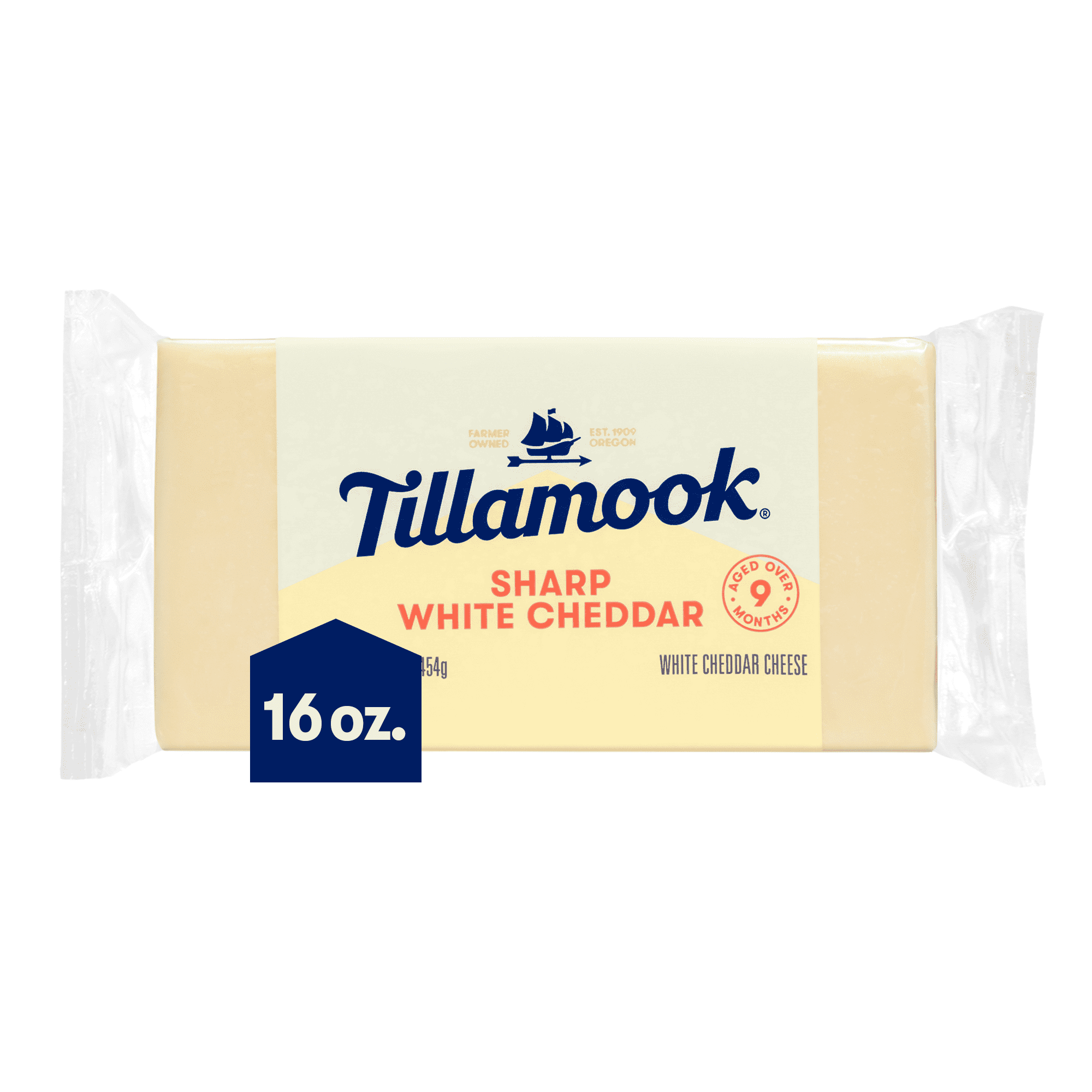 Tillamook Sharp White Cheddar Cheese Block, 1 lb (Aged 9 Months)