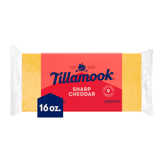Tillamook Sharp Whole Cheddar Cheese Block, 16 oz (Aged 9 Months)