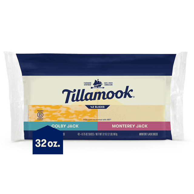 Tillamook Sliced Colby Jack & Monterey Jack Cheese, 2 lb, 42 Ct
