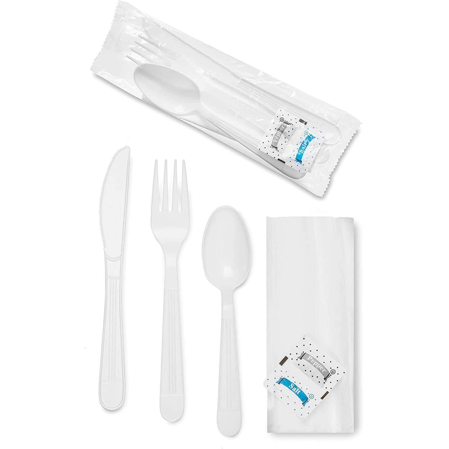 Tilldsd 50 Wrapped Plastic Cutlery Set with Napkin Heavy Duty Knife