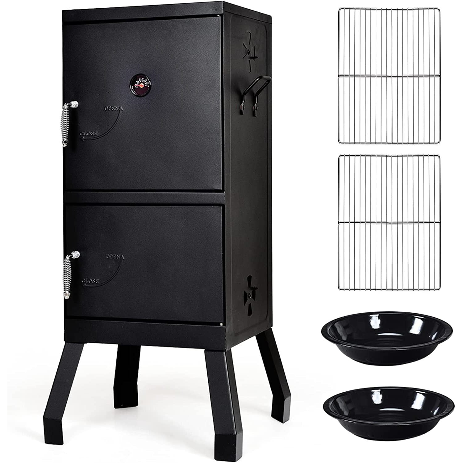 Tilled Outdoor Smoker with Double Doors, 2 Detachable Grill Netting pp