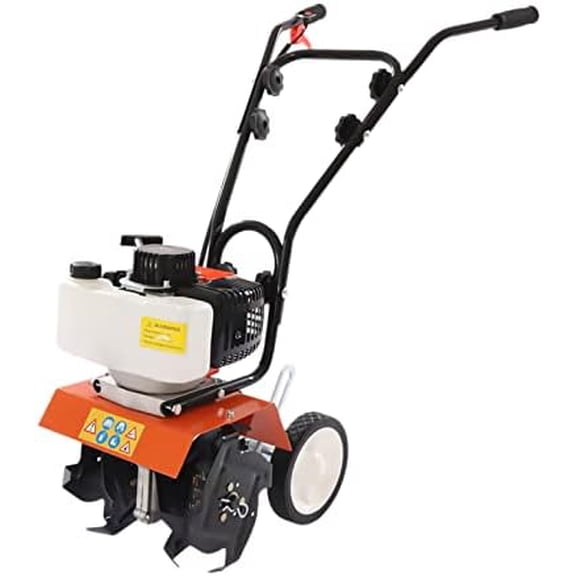 Tiller Cultivator Gas Powered,43CC 2-Stroke Gas Powered Engine Rototiller Garden Tool with Widened Mud Flap Cordless with Long Handle Strong Power Garden Cultivator for Plowing Turning Soil Ditching