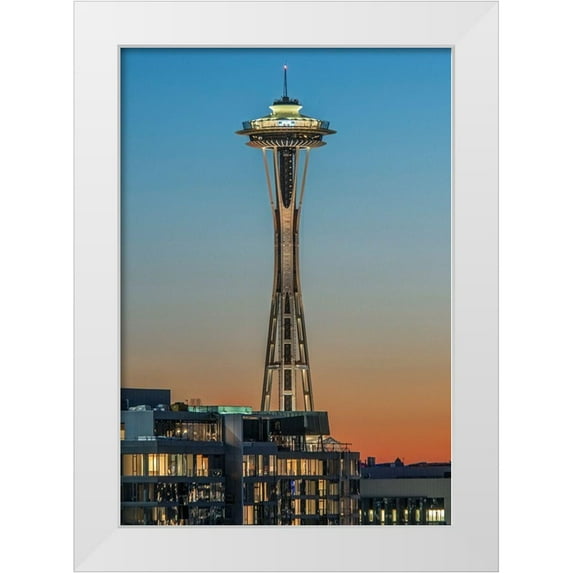 Tilley, Rob 14x18 White Modern Wood Framed Museum Art Print Titled - Washington State-Seattle Space Needle at Sunset
