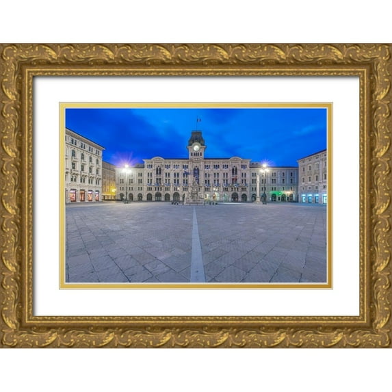 Tilley, Rob 18x13 Gold Ornate Wood Framed with Double Matting Museum Art Print Titled - Italy-Trieste-Piazza Unita dItalia at dawn