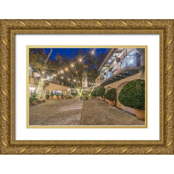 Tilley, Rob 32x23 Gold Ornate Wood Framed with Double Matting Museum Art Print Titled - Arizona-Sedona Tlaquepaque at dawn-high end shopping center with art galleries and boutique stores