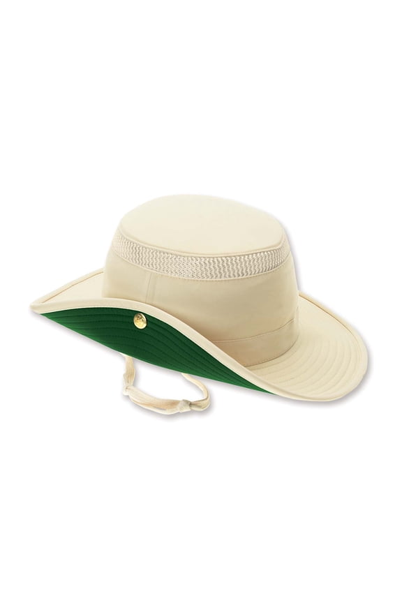 Size 7 Unisex LTM3 Lightweight Airflow Snap-Up Brim Hat, Natural with Green Underbrim