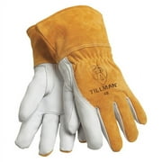 MIG Welding Gloves, Model 48M Top-Grain Goatskin Palm with Split Cowhide Back & Cuff, Small, Bourbon Brown/Pearl, 3  Shirred Cuff