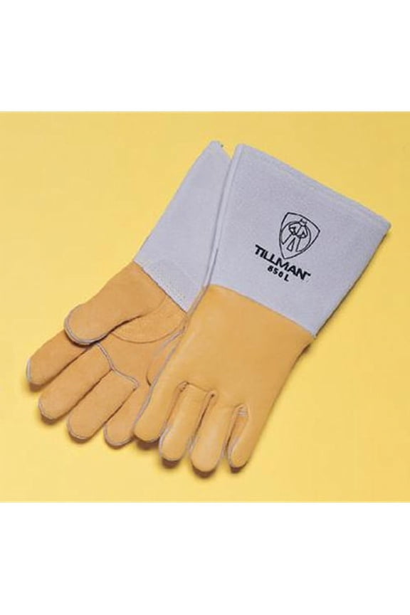 Tillman Large 14'' Gold Top Grain Elkskin Cotton/Foam Lined Super Premium Grade Stick Welders Gloves With Reinforced Straight Thumb, Stiff Cowhide Cuff, Welted Finger, Kevlar Lock Stitching And Pul