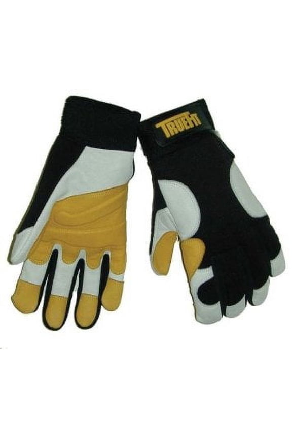 Mechanics Gloves, TrueFit Full Finger, Top Grain Goatskin, Medium, Goatskin Double Palm & Thumb, Nylon Spandex Back