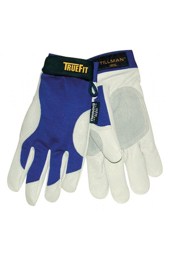 Tillman X-Large Blue And Gray TrueFit Top Grain Pigskin And Nylon Thinsulate Lined Cold Weather Gloves With Reinforced Thumb, Elastic Cuff, Hook And Loop Closure, Rough Side Out Double Palm And Spand