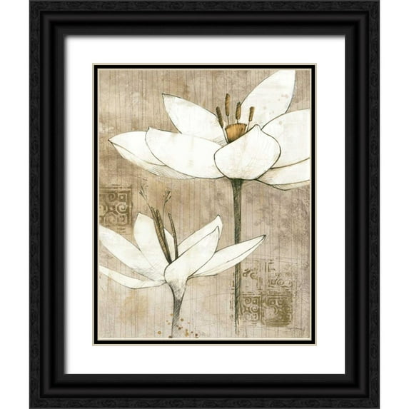 Tillmon, Avery 12x14 Black Ornate Wood Framed with Double Matting Museum Art Print Titled - Pencil Florals I