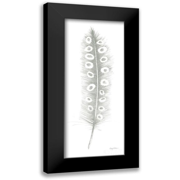 Tillmon, Avery 12x24 Black Modern Framed Museum Art Print Titled - Feather Sketches VII Green Gray