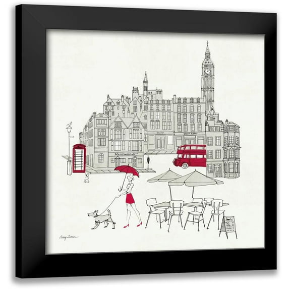 Tillmon, Avery 15x15 Black Modern Framed Museum Art Print Titled - World Cafe I - London Red