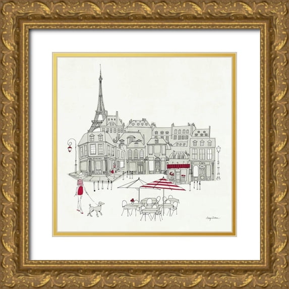 Tillmon, Avery 15x15 Gold Ornate Wood Framed with Double Matting Museum Art Print Titled - World Cafe II - Paris Red