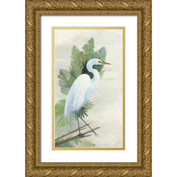 Tillmon, Avery 20x32 Gold Ornate Wood Framed with Double Matting Museum Art Print Titled - Standing Egret I Crop
