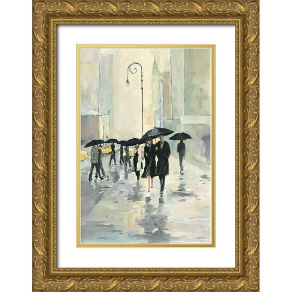 Tillmon, Avery 23x32 Gold Ornate Wood Framed with Double Matting Museum Art Print Titled - City in the Rain