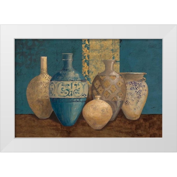 Tillmon, Avery 24x17 White Modern Wood Framed Museum Art Print Titled - Aegean Vessels on Turquoise