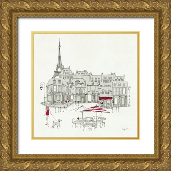 Tillmon, Avery 26x26 Gold Ornate Wood Framed with Double Matting Museum Art Print Titled - World Cafe II - Paris Red