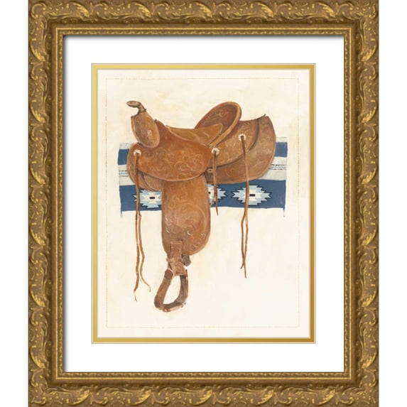 Tillmon, Avery 26x32 Gold Ornate Wood Framed with Double Matting Museum Art Print Titled - Western Saddle II Light