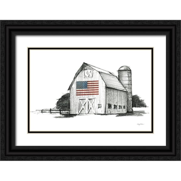 Tillmon, Avery 32x23 Black Ornate Wood Framed with Double Matting Museum Art Print Titled - Patriotic Barn