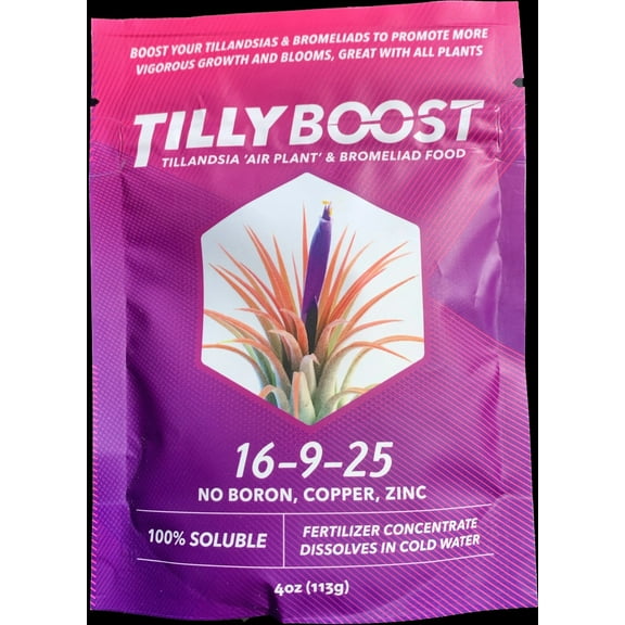Tilly Boost Air Plant & Bromeliad Food, Water Soluble 16-9-25 NPK Concentrate Fertilizer, 4 Ounce