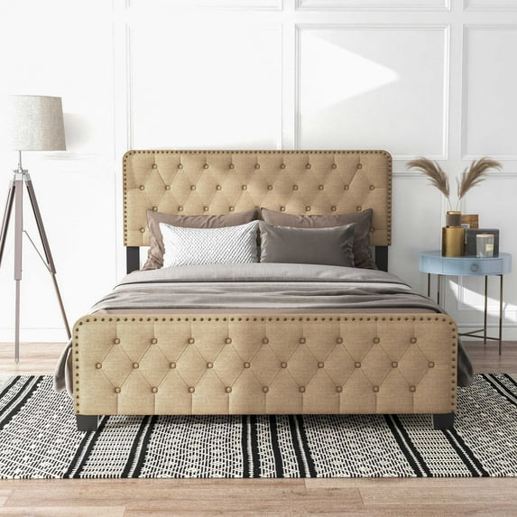 Tilly Tufted Fabric Panel Bed, Queen, Brown