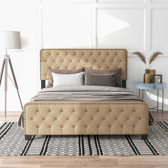 Tilly Tufted Fabric Panel Bed, Queen, Brown