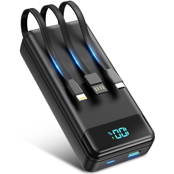 Tilnce 40000mAh Power Bank, 22.5W PD Fast Charging Portable Charger with 3 Built-in Cables and 2 Ports, Smart LED Display, NTC Safe External Battery Pack for iPhone 17 16 15, Samsung, Camping