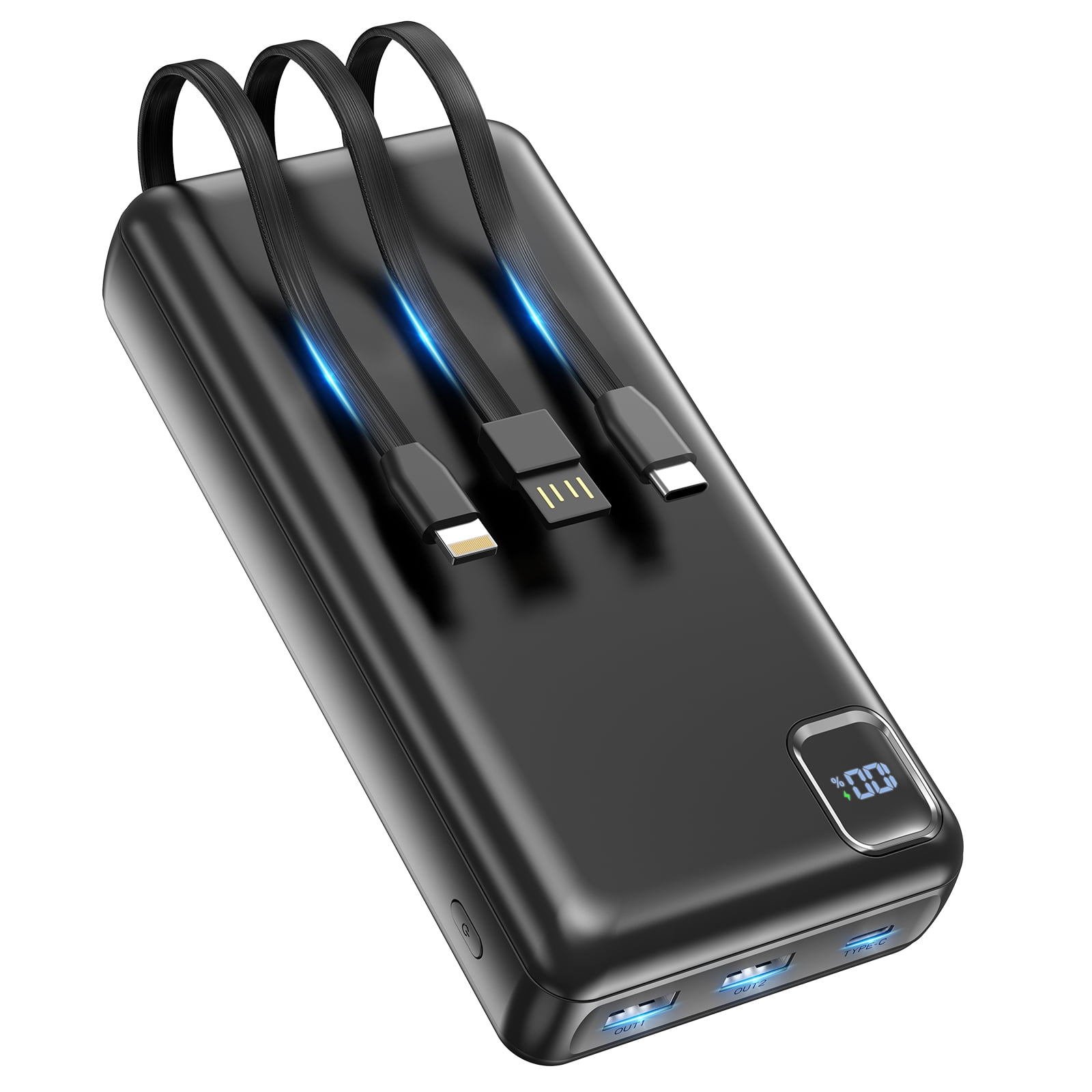 Tilnce 50000mAh Power Bank, 22.5W PD Fast Charging Portable Charger with 3 Built-in Cables and 3 Ports, High Capacity External Battery Pack for iPhone 17 16 15, Samsung, Camping