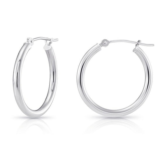 Tilo Jewelry 10K White Gold Classic Polished Round Gold Hoop Earrings (20mm) for Women & Unisex