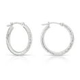 thumbnail image 1 of Tilo Jewelry 10K White Gold Hand Engraved Full Diamond-Cut Round Hoop Earrings (18mm) for Women & Unisex, 1 of 7
