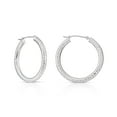 thumbnail image 1 of Tilo Jewelry 10K White Gold Hand Engraved Full Diamond-Cut Round Hoop Earrings (30mm) for Women & Unisex, 1 of 5
