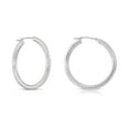 thumbnail image 1 of Tilo Jewelry 10K White Gold Hand Engraved Full Diamond-Cut Round Hoop Earrings (35mm) for Women & Unisex, 1 of 7