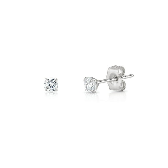 Tilo Jewelry 10K White Gold Solitaire Round CZ Stud Post Earrings with Secure Push-backs | 2.5mm | Classic Everyday Earrings | Women, Men, Unisex