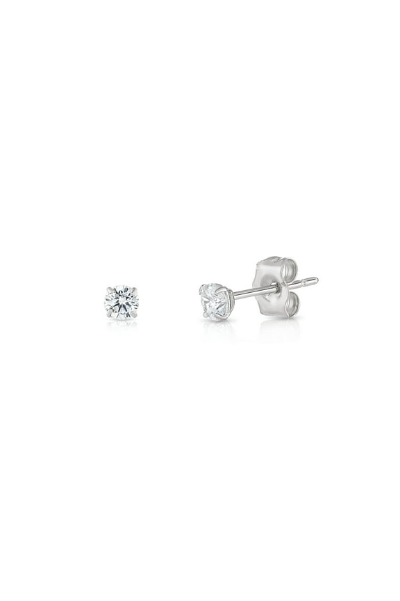 10K White Gold Solitaire Round CZ Stud Post Earrings with Secure Push-backs | 2.5mm | Classic Everyday Earrings | Women, Men, Unisex
