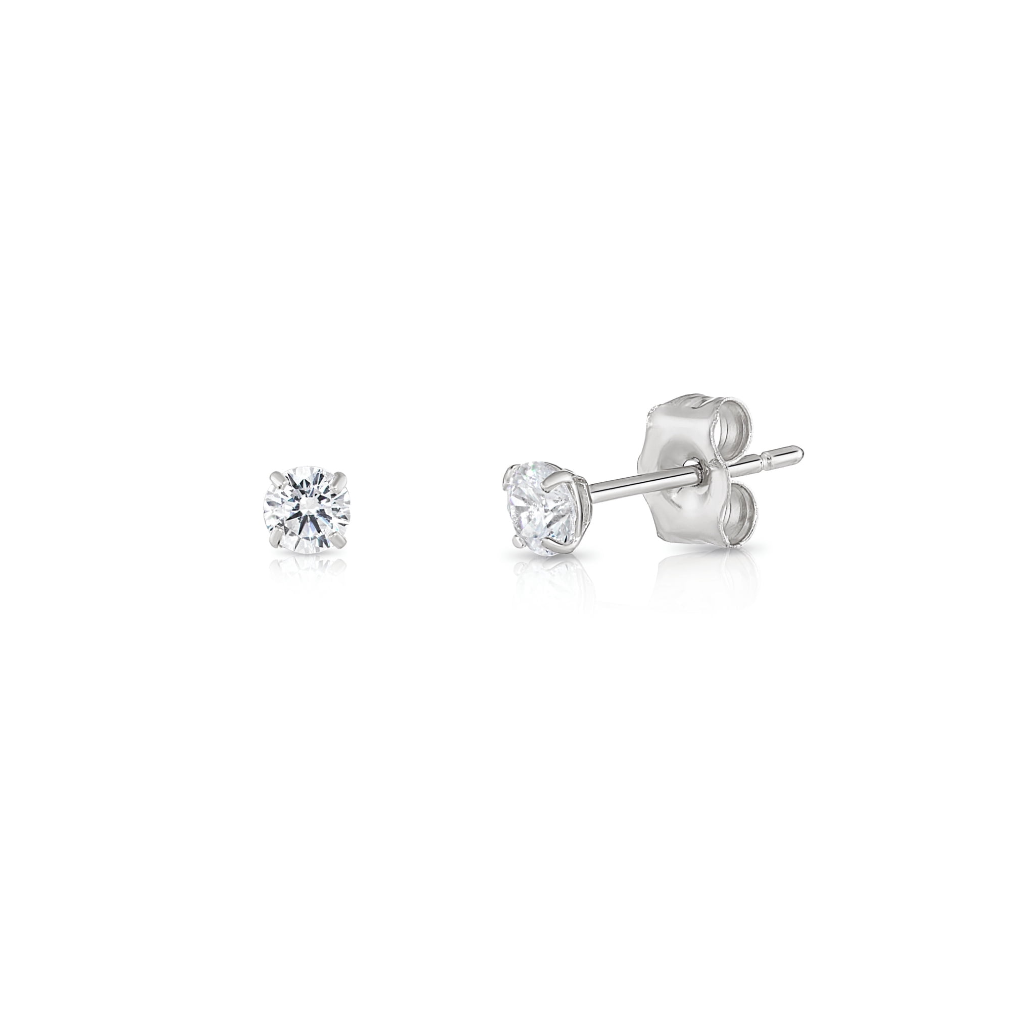 Tilo Jewelry 10K White Gold Solitaire Round CZ Stud Post Earrings with Secure Push-backs | 3mm | Classic Everyday Earrings | Women, Men, Unisex