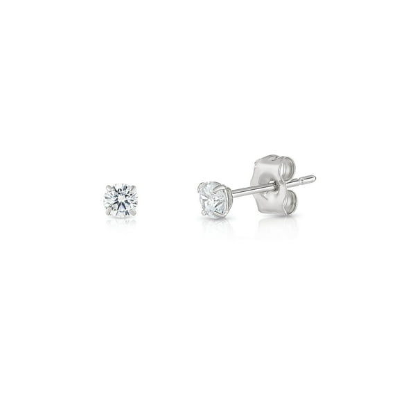 Tilo Jewelry 10K White Gold Solitaire Round CZ Stud Post Earrings with Secure Push-backs | 3mm | Classic Everyday Earrings | Women, Men, Unisex