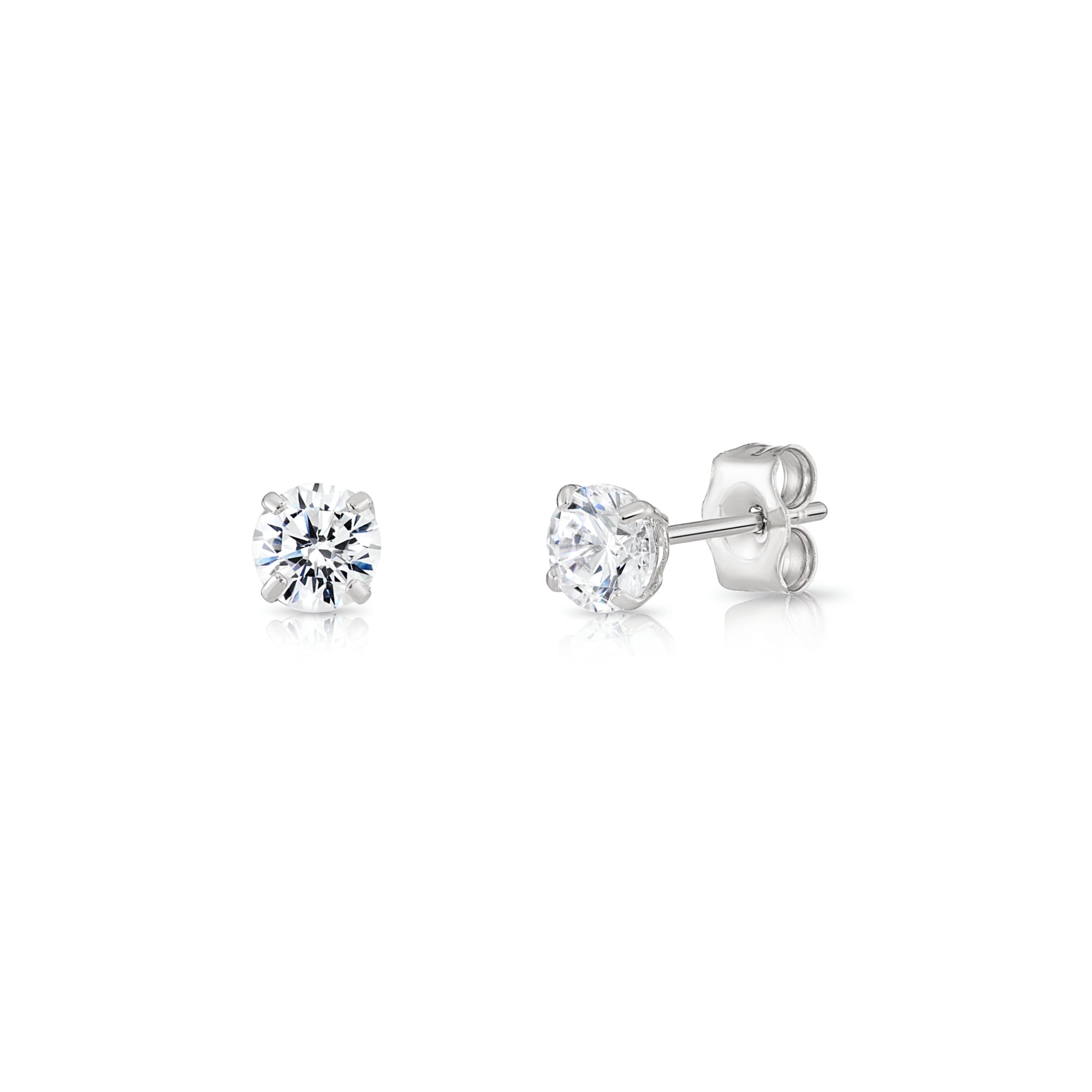 Tilo Jewelry 10K White Gold Solitaire Round CZ Stud Post Earrings with Secure Push-backs | 4mm | Classic Everyday Earrings | Women, Men, Unisex