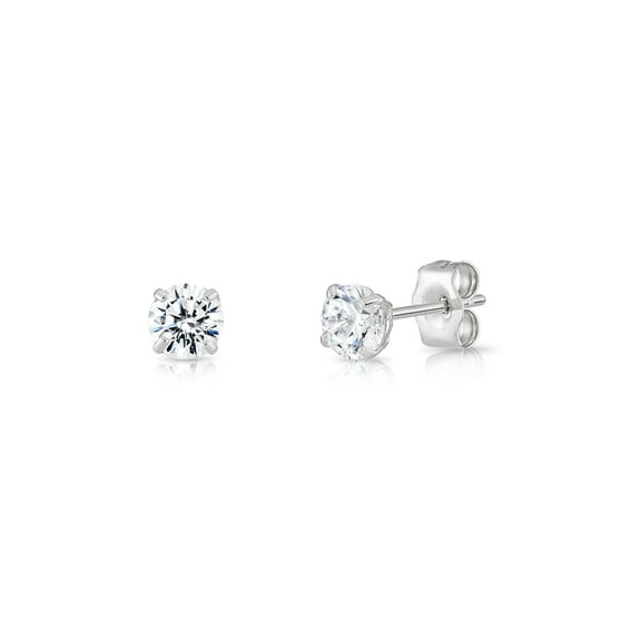 Tilo Jewelry 10K White Gold Solitaire Round CZ Stud Post Earrings with Secure Push-backs | 4mm | Classic Everyday Earrings | Women, Men, Unisex
