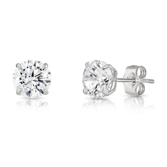 Tilo Jewelry 10K White Gold Solitaire Round CZ Stud Post Earrings with Secure Push-backs | 6mm | Classic Everyday Earrings | Women, Men, Unisex