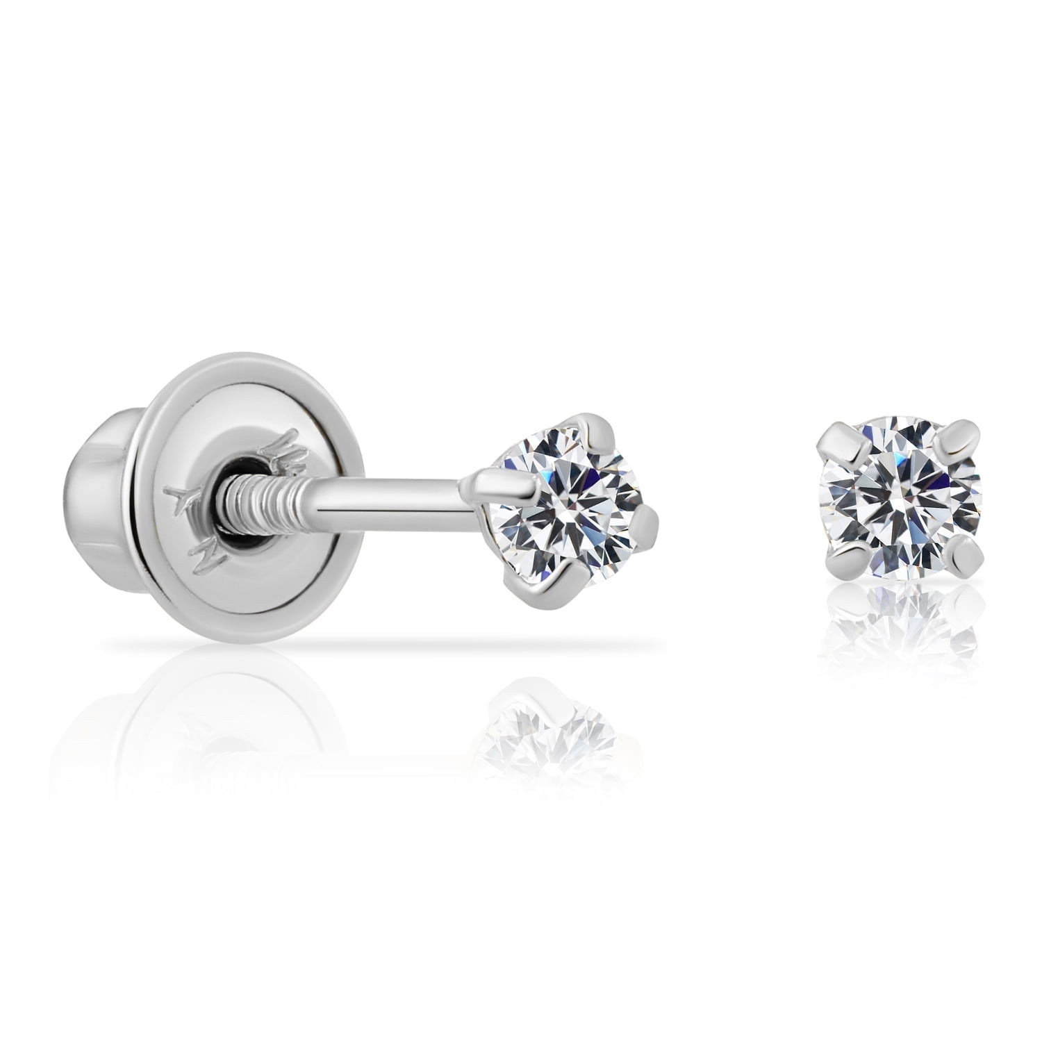 Tilo Jewelry 10K White Gold Solitaire Round CZ Stud Post Earrings with Secure Screw-backs | 2mm | Classic Everyday Earrings | Women, Men, Unisex