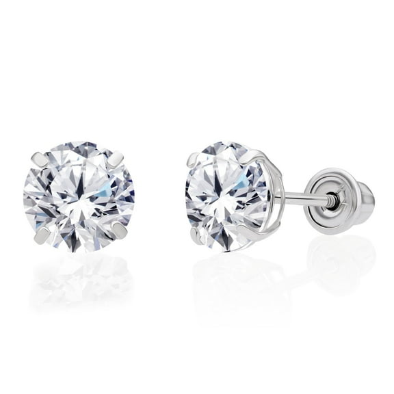 Tilo Jewelry 10K White Gold Solitaire Round CZ Stud Post Earrings with Secure Screw-backs | 6mm | Classic Everyday Earrings | Women, Men, Unisex