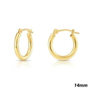 TILO JEWELRY 10K Yellow Gold Classic Polished Round Gold Hoop Earrings (14mm) for Women & Unisex