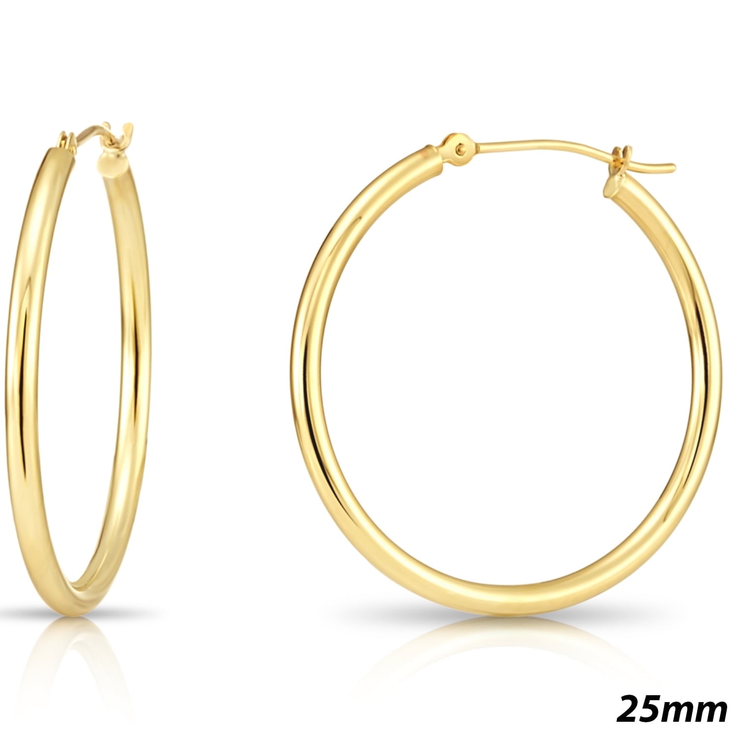 Tilo Jewelry 10K Yellow Gold Classic Polished Round Gold Hoop Earrings (25mm - 1 Inch) for Women & Unisex