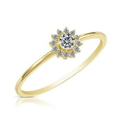 Tilo Jewelry 10K Yellow Gold Dainty Halo Flower Ring with Cubic Zirconia CZ Stones | Size 8 | Women & Girls