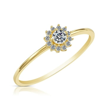 Tilo Jewelry 10K Yellow Gold Dainty Halo Flower Ring with Cubic Zirconia CZ Stones | Size 8 | Women & Unisex