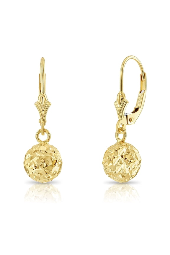 10K Yellow Gold Diamond-Cut Ball Drop Dangle Earrings with Secure Leaver-Backs | 7mm | Everyday Earrings for Women & Unisex