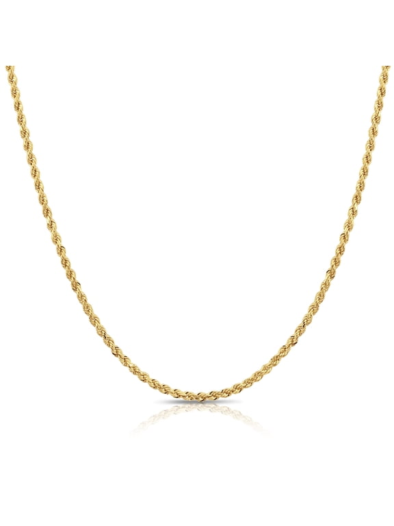 10K Yellow Gold Diamond-Cut Rope Chain Necklace with Secure Lobster Lock | 2mm - 16 Inch | Everyday Necklace for Men & Women