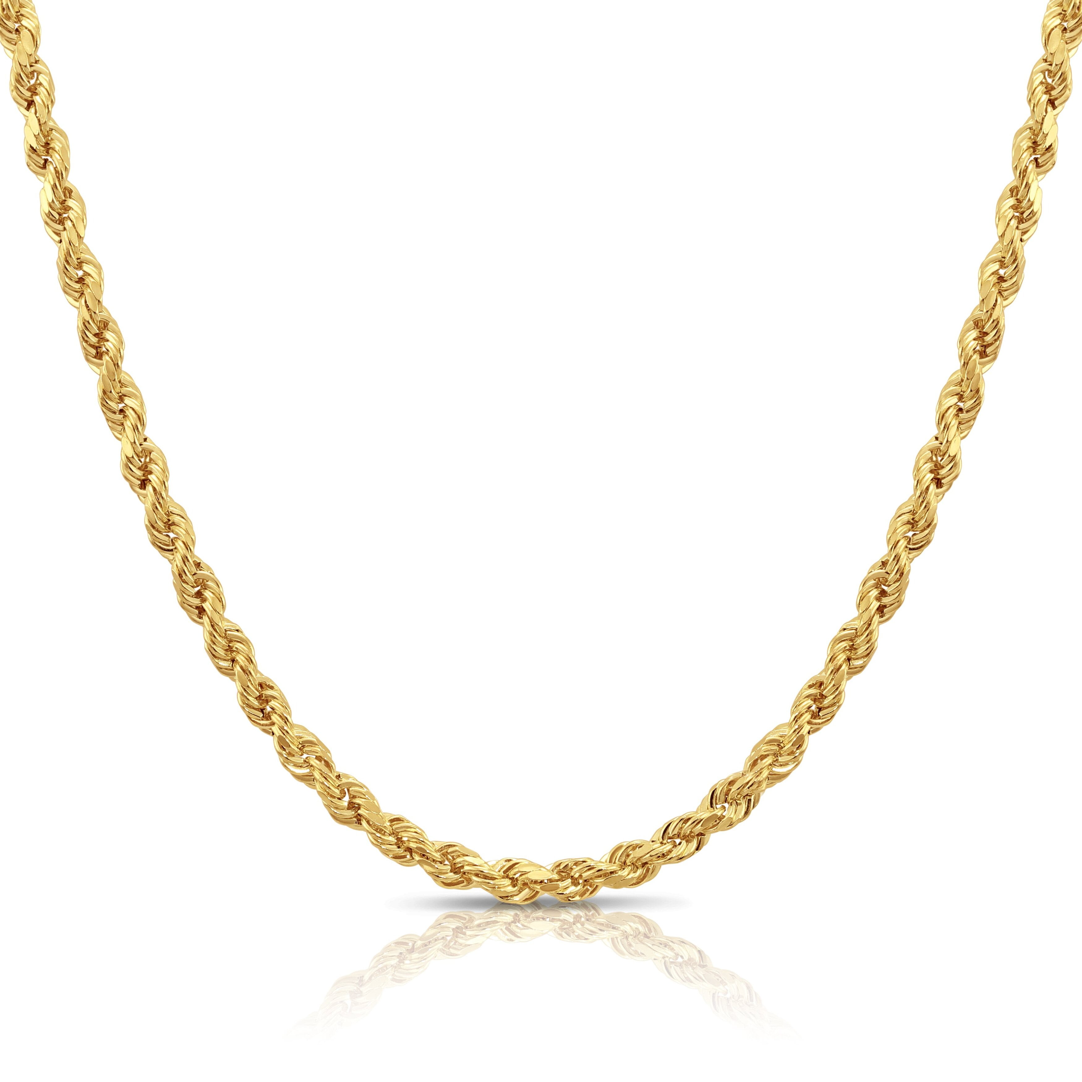 Tilo Jewelry 10K Yellow Gold Diamond-Cut Rope Chain Necklace with Secure Lobster Lock | 4mm - 20 Inch | Everyday Necklace for Men & Women